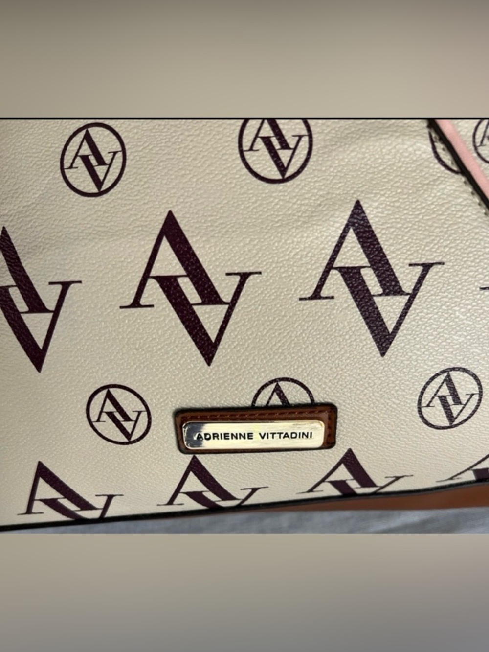 Adrienne Vittadini Beige, Pink & Brown Logo Tote with Gold Hardware - Picture 7 of 11